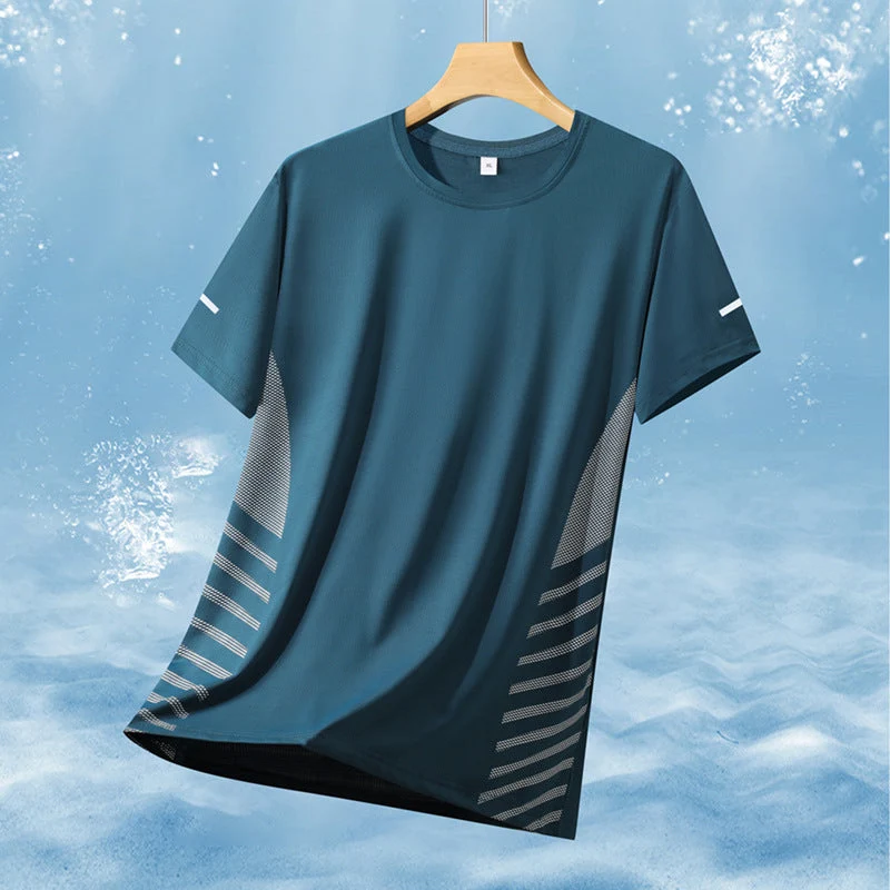 Herren atmungsaktives Sportshirt mit Netz-Einsätzen, feuchtigkeitsableitender Funktionsstoff und reflektierenden Streifen