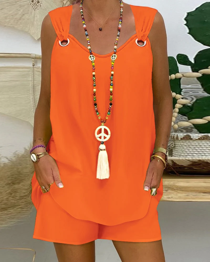 Damen Sommeroverall mit praktischen Taschen und Bindegürtel