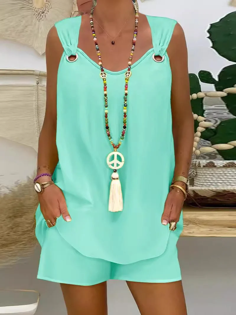 Damen Sommeroverall mit praktischen Taschen und Bindegürtel