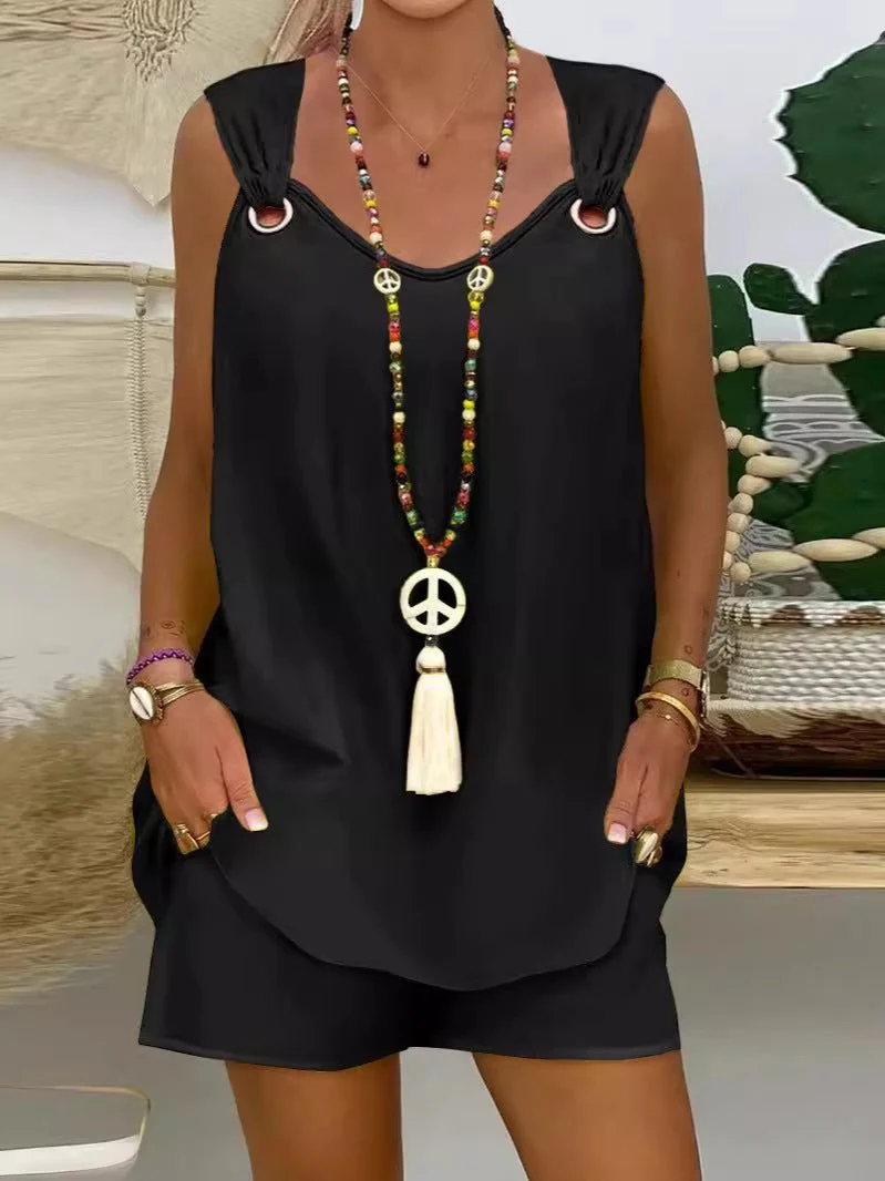 Damen Sommeroverall mit praktischen Taschen und Bindegürtel