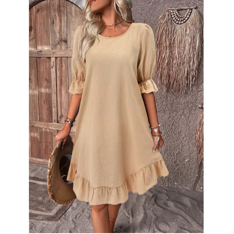 Damen Sommerliches Freizeitkleid mit Rüschendetails und lockerem Schnitt