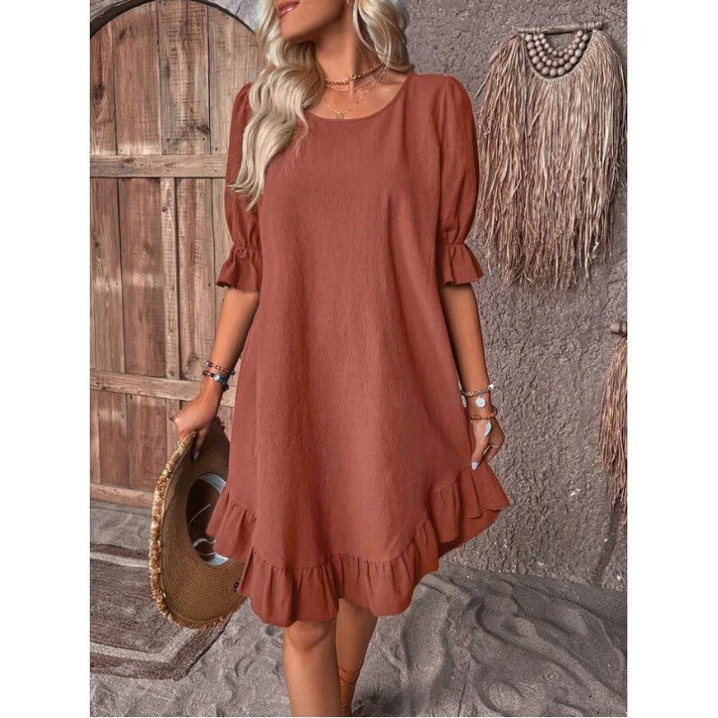 Damen Sommerliches Freizeitkleid mit Rüschendetails und lockerem Schnitt