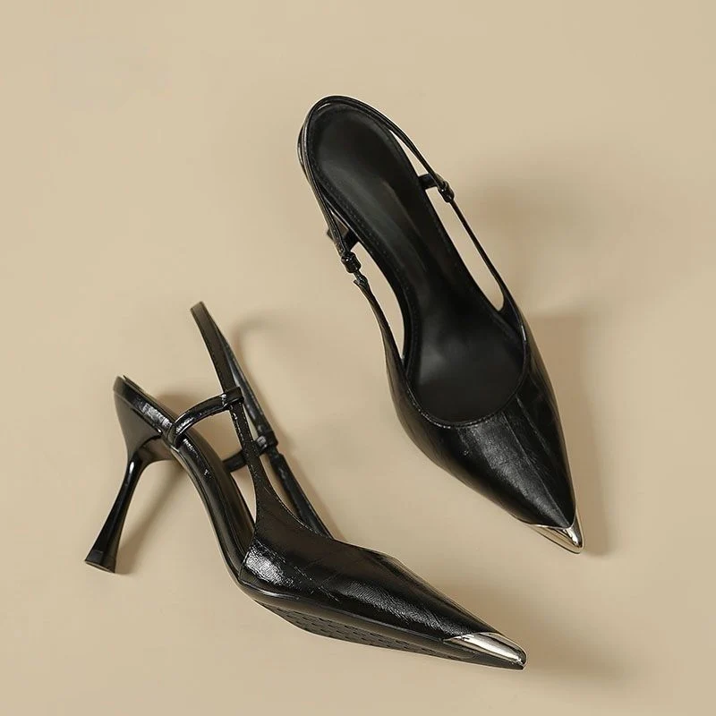 Damen elegante Slingback Pumps mit metallic glänzendem Obermaterial - Arvani