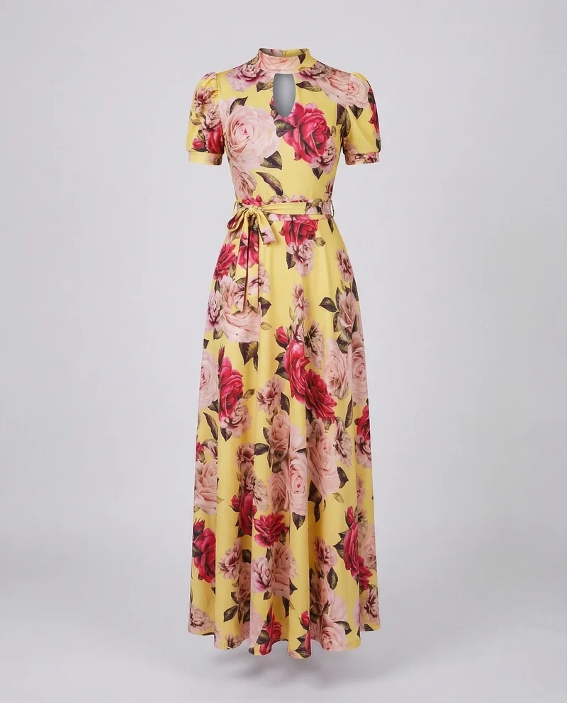 Damen Florales Maxikleid Dekolleteschlitz