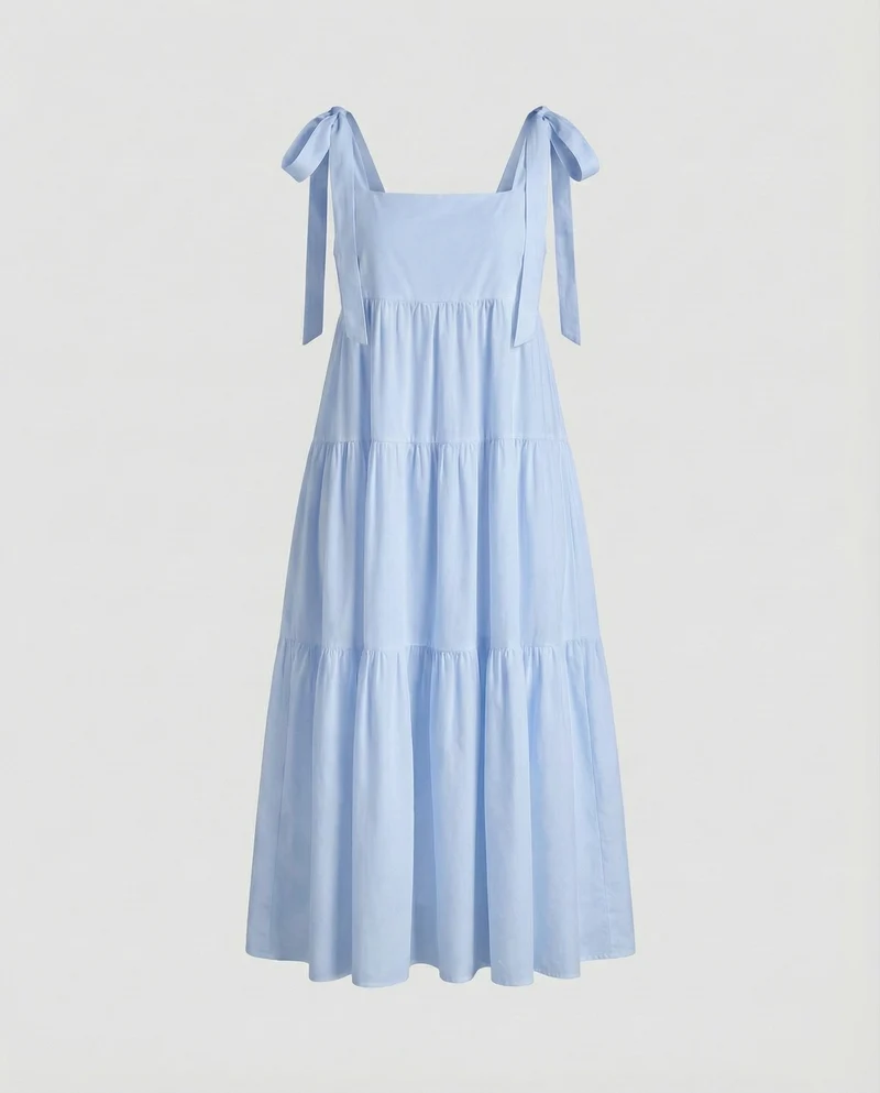 Damen Geschichtetes Zipfelsaum Baumwollkleid