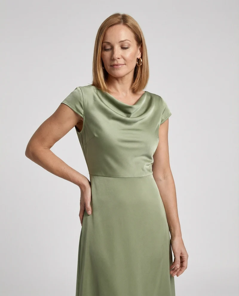 Damen Satin Midikleid mit Schlitz