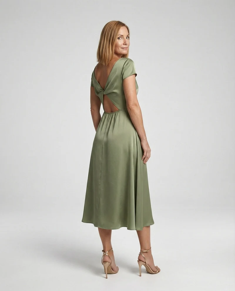 Damen Satin Midikleid mit Schlitz