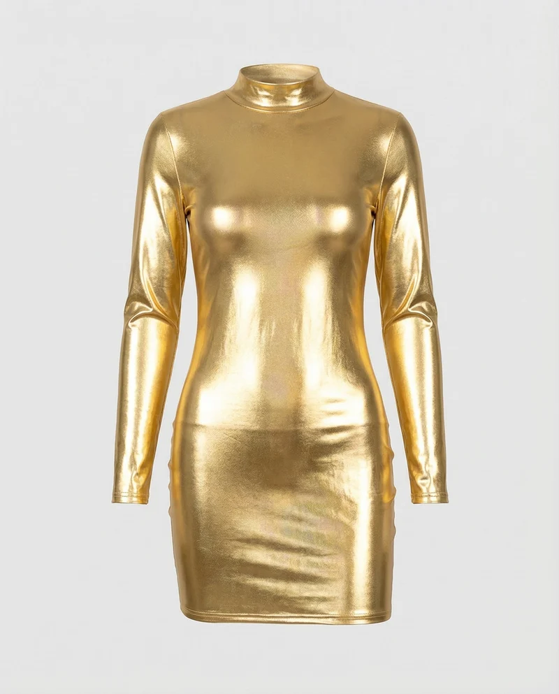 Damen Glänzendes Metallic Bodycon Minikleid