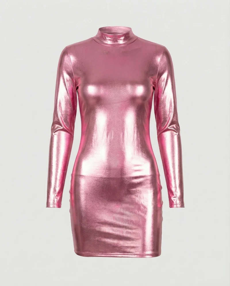 Damen Glänzendes Metallic Bodycon Minikleid