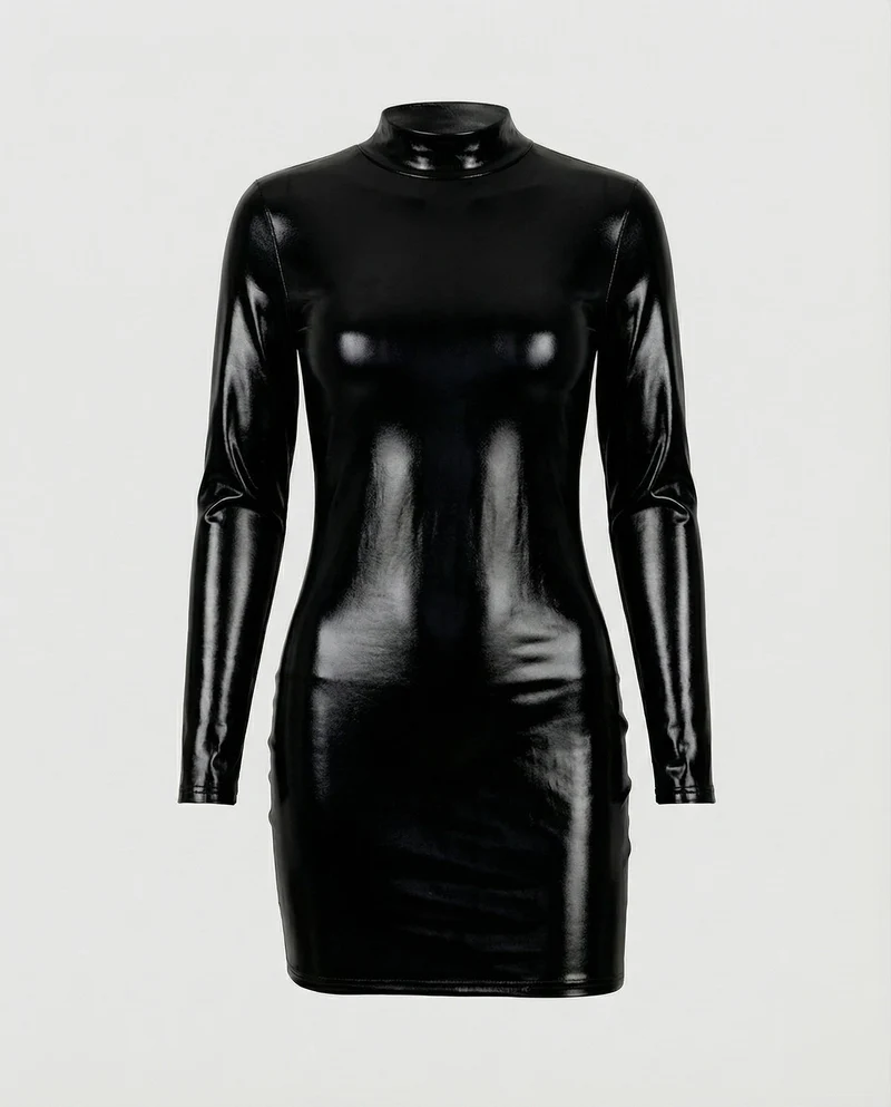 Damen Glänzendes Metallic Bodycon Minikleid