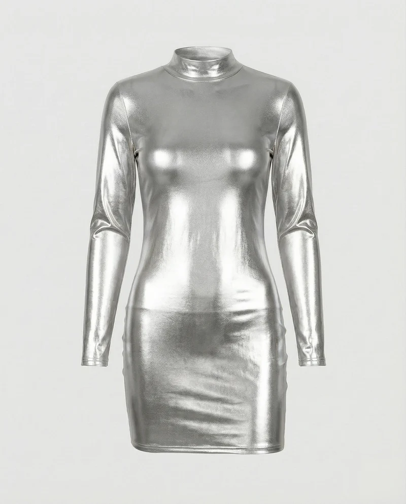 Damen Glänzendes Metallic Bodycon Minikleid