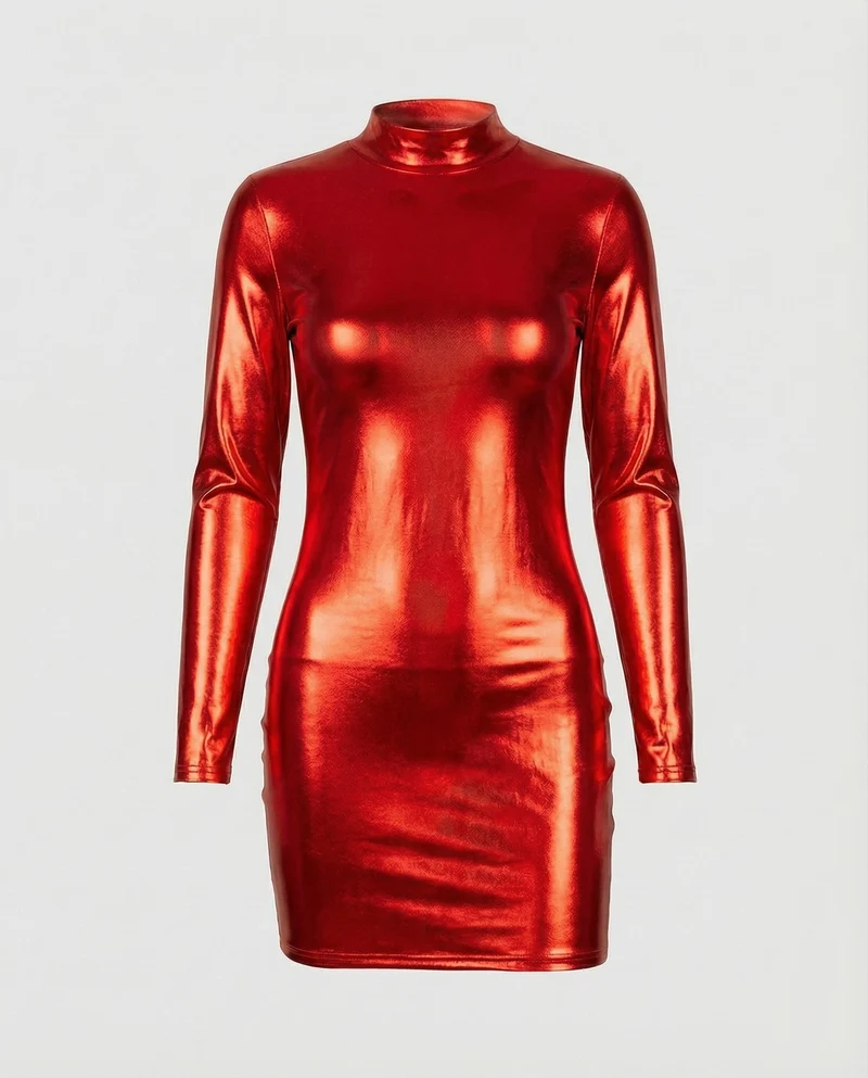 Damen Glänzendes Metallic Bodycon Minikleid