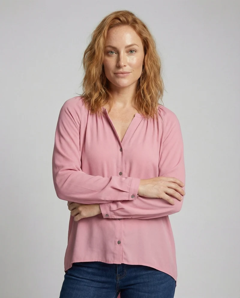 Damen Viskose V-Ausschnitt Hemdbluse