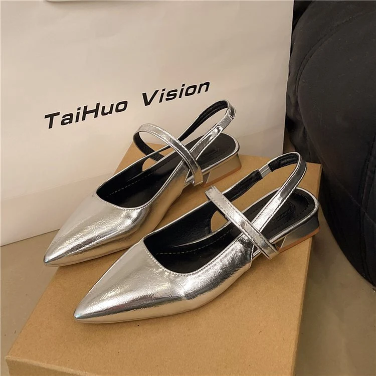 Damen elegante Slingback-Ballerinas aus glänzendem Material
