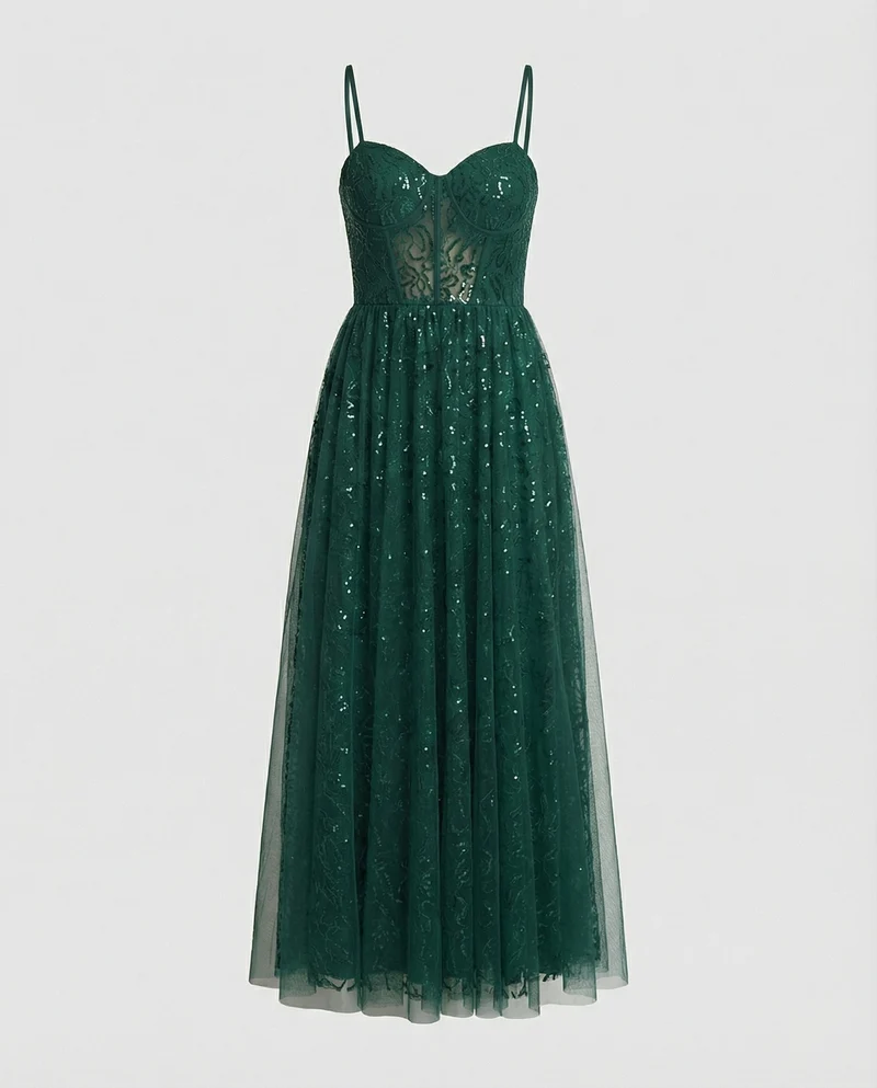 Abendkleid lang mit Tüllrock und Cups