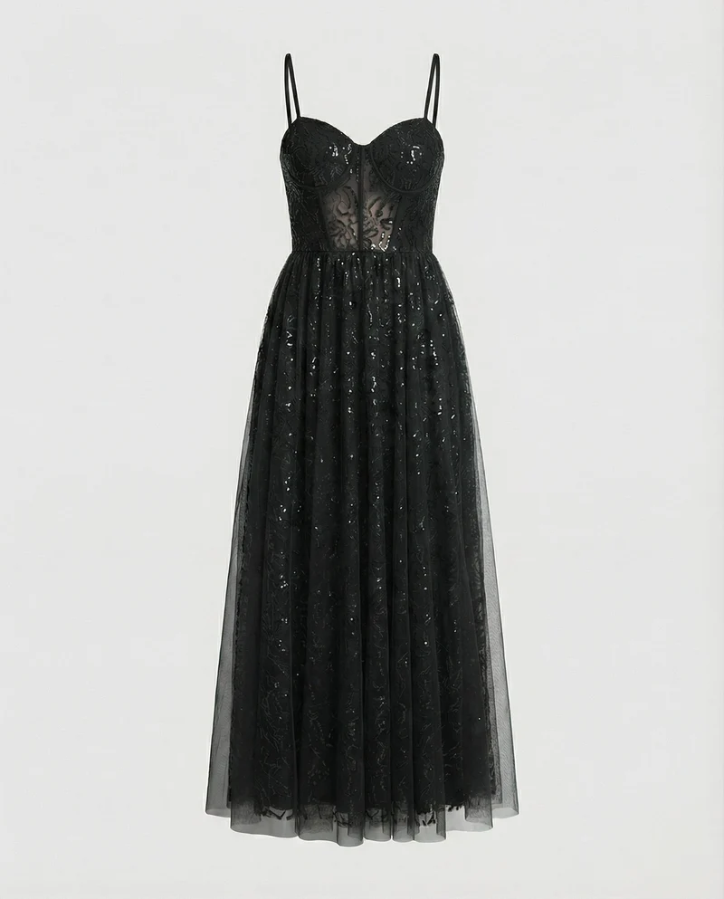 Abendkleid lang mit Tüllrock und Cups