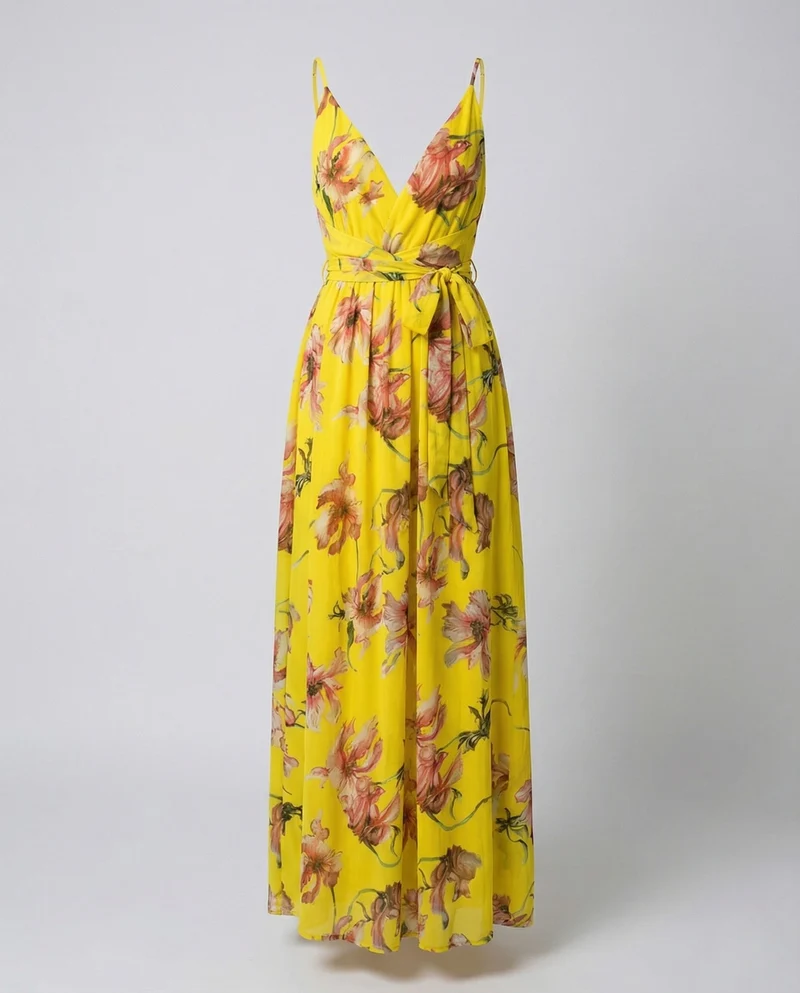 Damen Wickel Maxikleid mit Spaghettiträgern