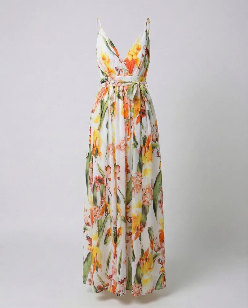 Damen Wickel Maxikleid mit Spaghettiträgern