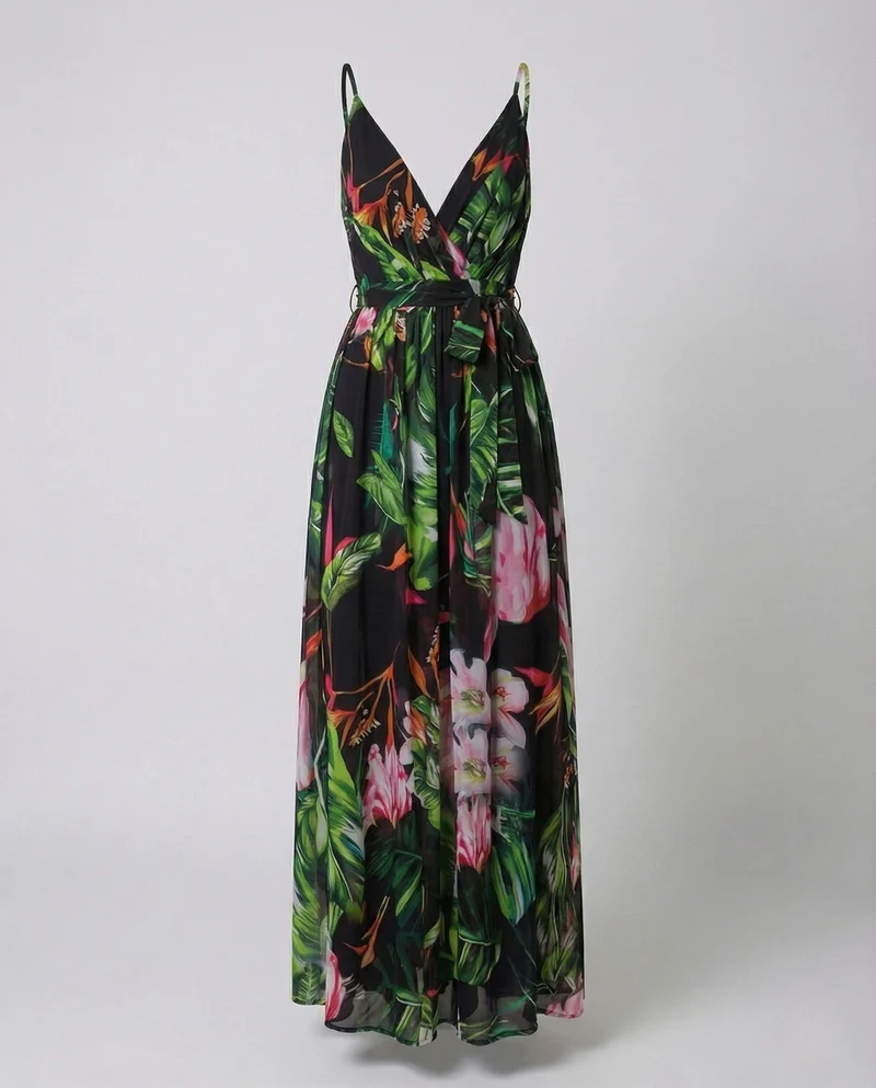Damen Wickel Maxikleid mit Spaghettiträgern