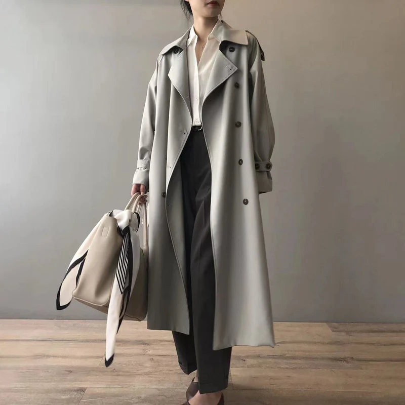 Trenchcoat Damen Oversized Windbreaker, Doppelreihig