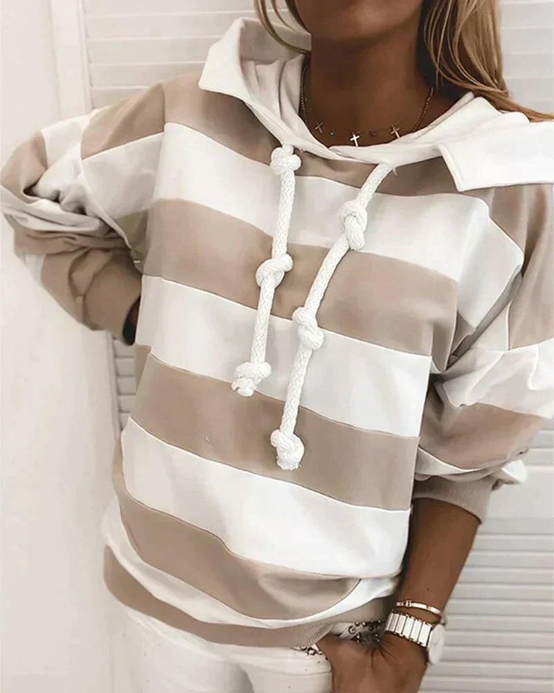 Hoodie - Damen Herbst Gestreifter Hoodie