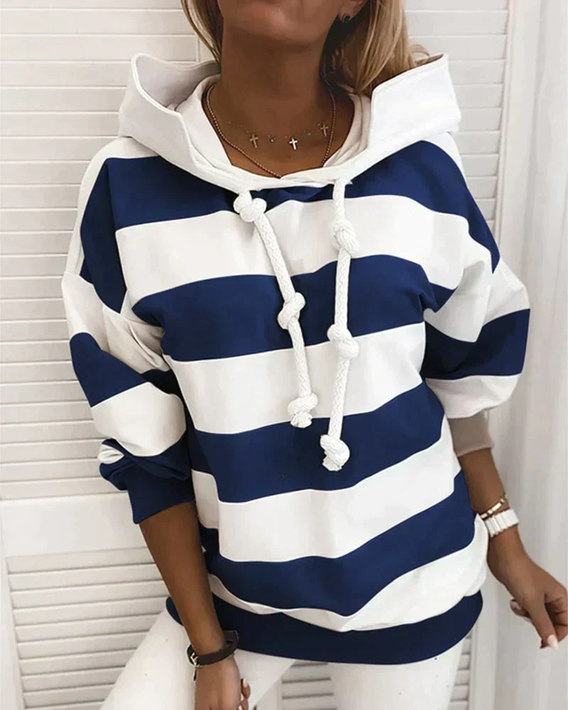 Hoodie - Damen Herbst Gestreifter Hoodie