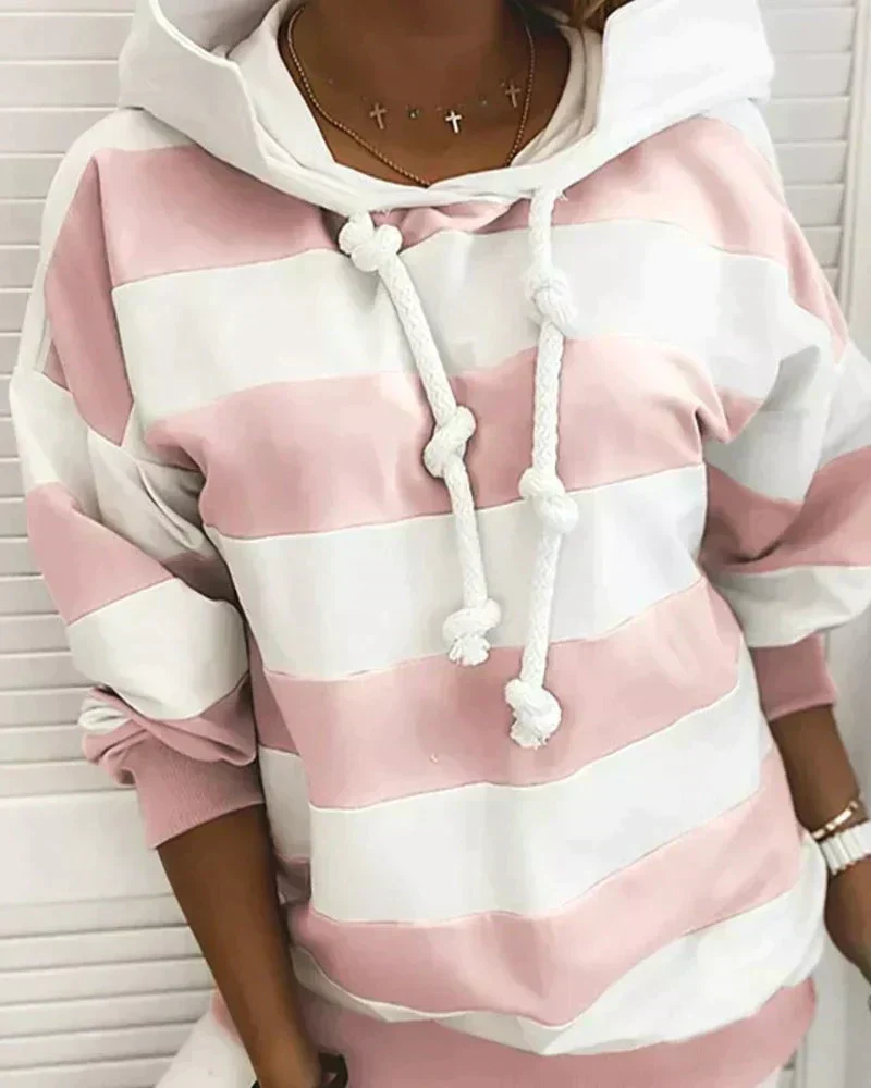 Hoodie - Damen Herbst Gestreifter Hoodie