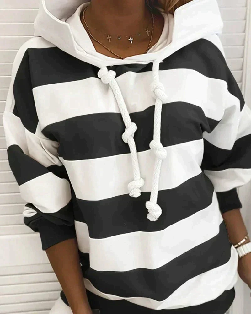 Hoodie - Damen Herbst Gestreifter Hoodie