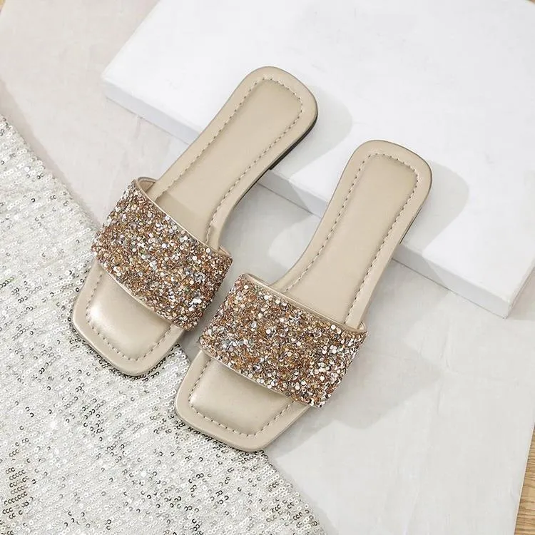 Damen Glamouröse Riemchen-Pantoletten mit funkelnder Strass-Applikation