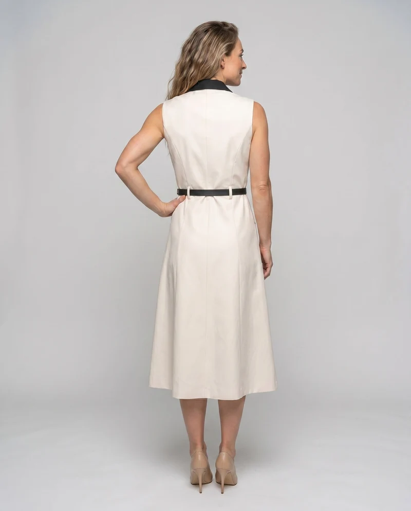 Damen Elegantes und tailliertes Sommerkleid mit Kragen und Gürtel Nord Taschen