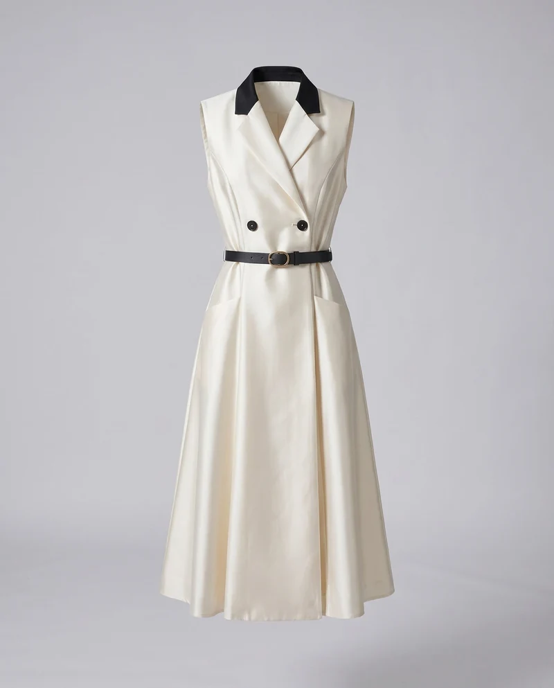 Damen Elegantes und tailliertes Sommerkleid mit Kragen und Gürtel Nord Taschen