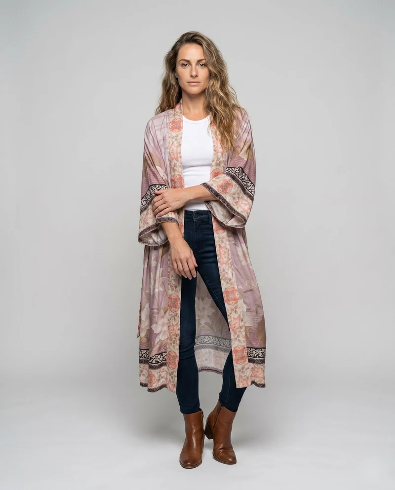 Damen modischer Kimono mit floralen Verzierungen