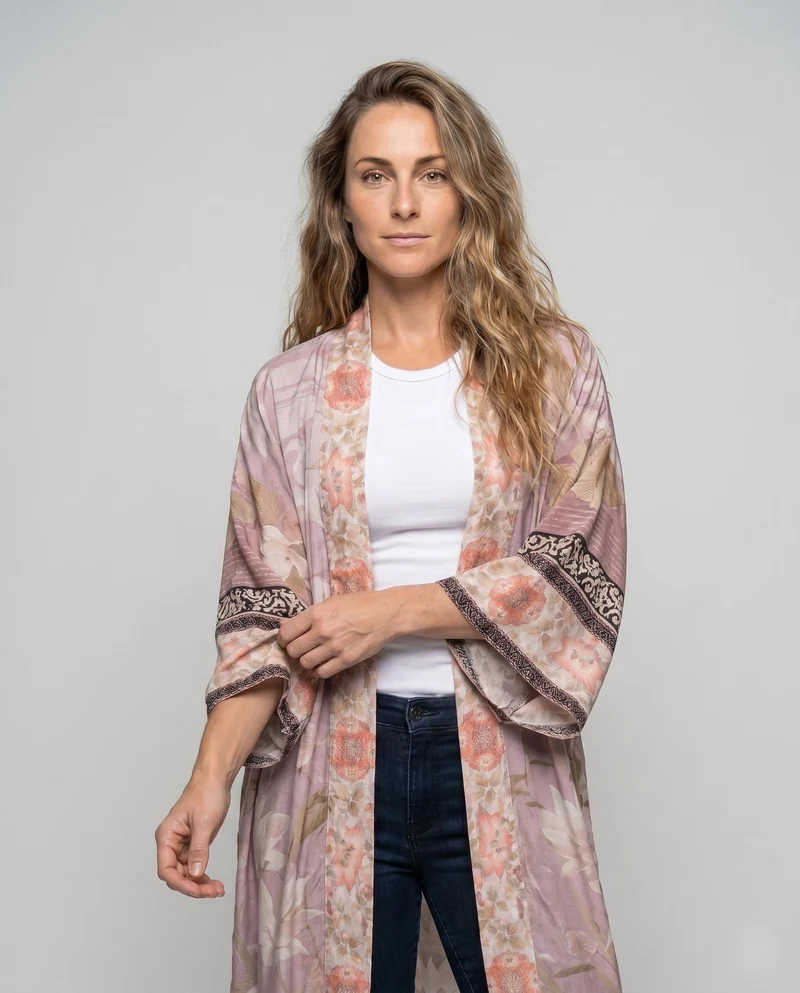 Damen modischer Kimono mit floralen Verzierungen