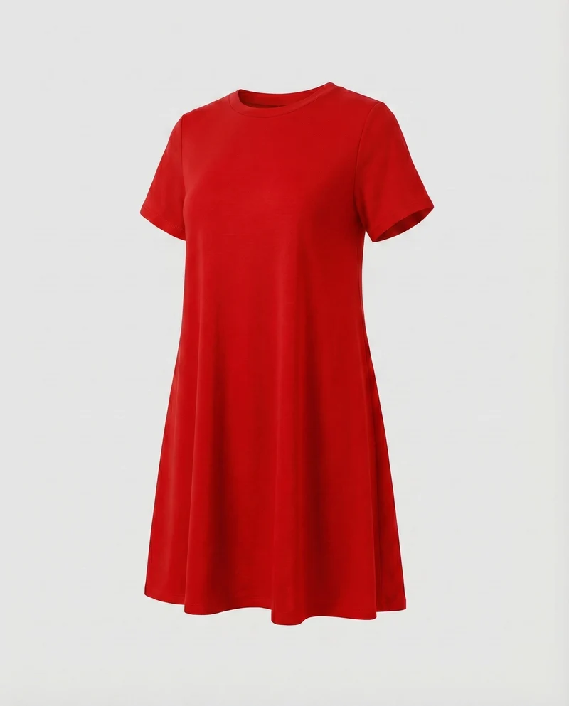 Damen T-Shirtkleid A-Linien-Swing Kurzarm Stretch