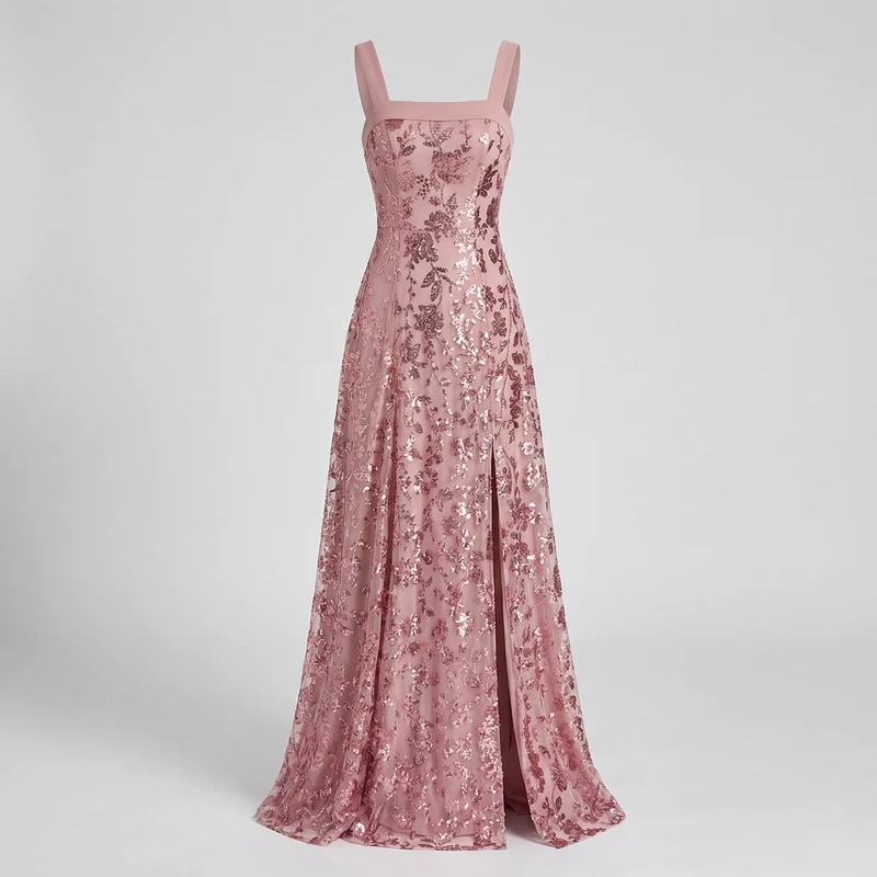 Damen Abendkleid Tailliert Pailletten Seitenschlitz