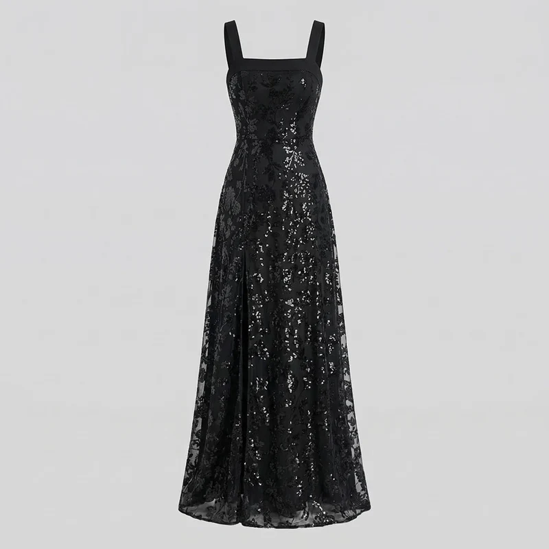 Damen Abendkleid Tailliert Pailletten Seitenschlitz