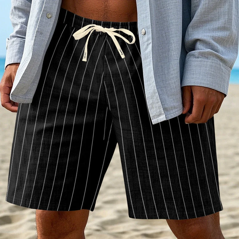 Herren entspannte Strandbermuda mit feiner Nadelstreifenstruktur elastischem Tunnelzugbund und seitlichen Eingrifftaschen