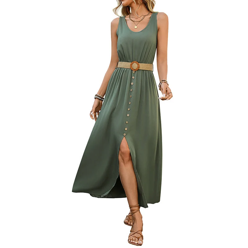 Damen Maxikleid mit Knopfleiste und Elegantem Schlitz