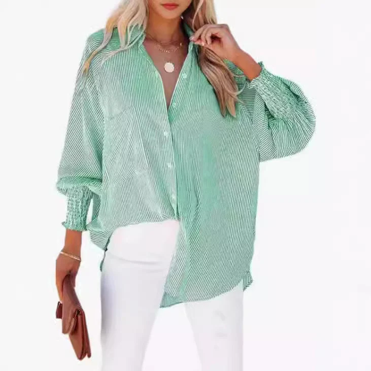 Damen legere Hemdbluse mit modischen Rüschenärmeln und Streifenmuster Nord Taschen