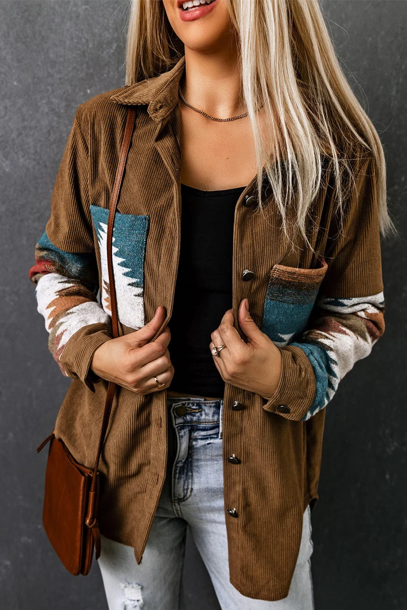 Cordjacke Mit Aztekenmuster