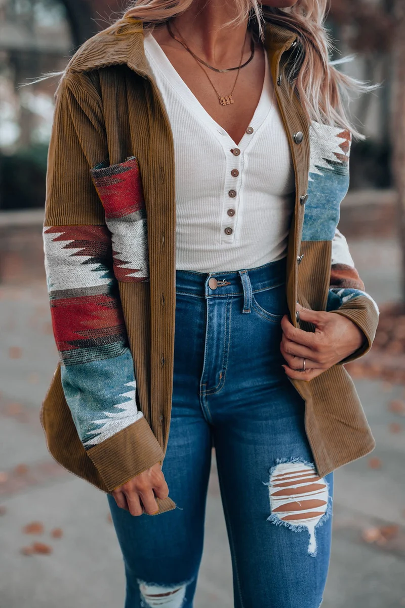 Cordjacke Mit Aztekenmuster