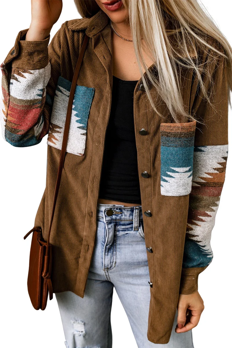Cordjacke Mit Aztekenmuster