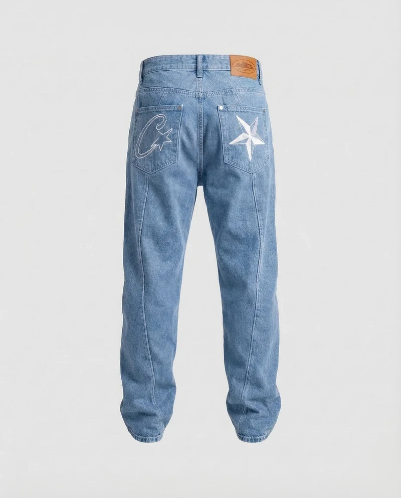 Unisex Weite Relax-Jeans Kontrastnaht