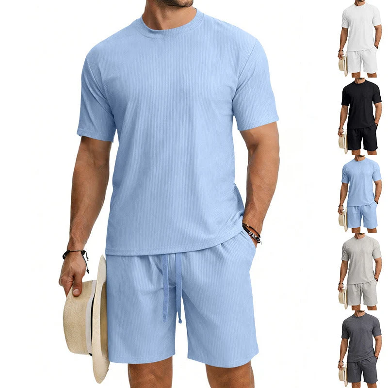 Herren Kurzarmshirt- und Bermudakombination aus geripptem Jersey mit elastischem Tunnelzugbund