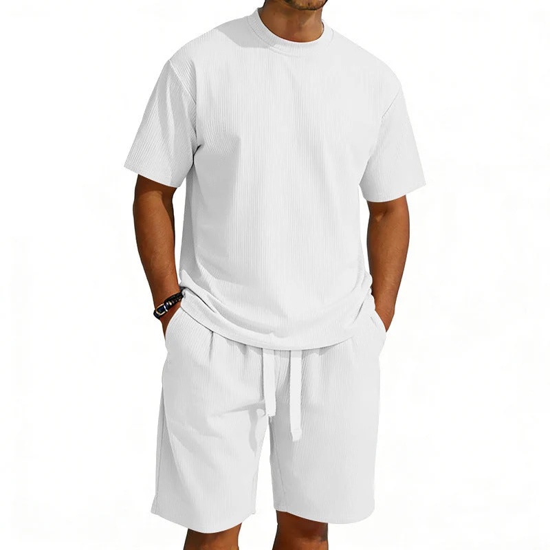 Herren Kurzarmshirt- und Bermudakombination aus geripptem Jersey mit elastischem Tunnelzugbund