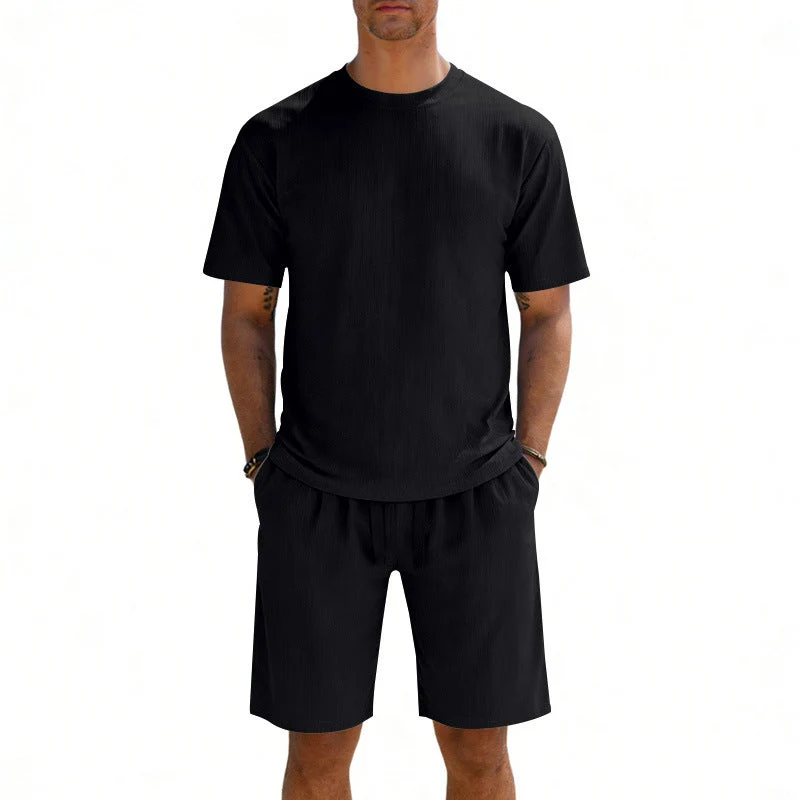 Herren Kurzarmshirt- und Bermudakombination aus geripptem Jersey mit elastischem Tunnelzugbund