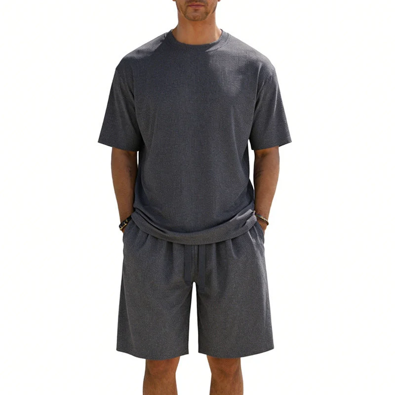 Herren Kurzarmshirt- und Bermudakombination aus geripptem Jersey mit elastischem Tunnelzugbund