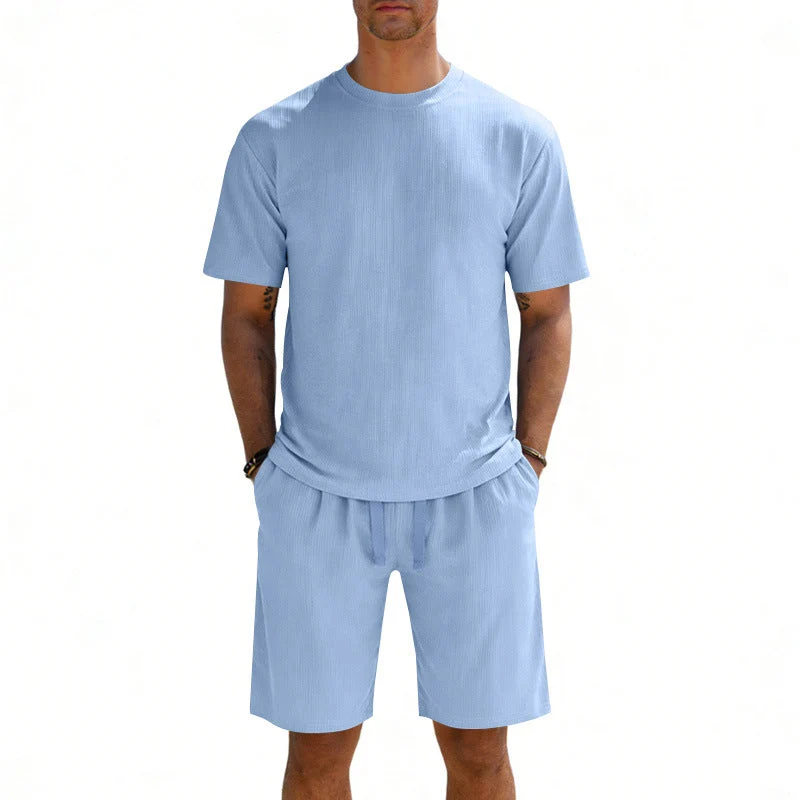 Herren Kurzarmshirt- und Bermudakombination aus geripptem Jersey mit elastischem Tunnelzugbund