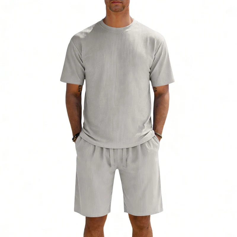 Herren Kurzarmshirt- und Bermudakombination aus geripptem Jersey mit elastischem Tunnelzugbund