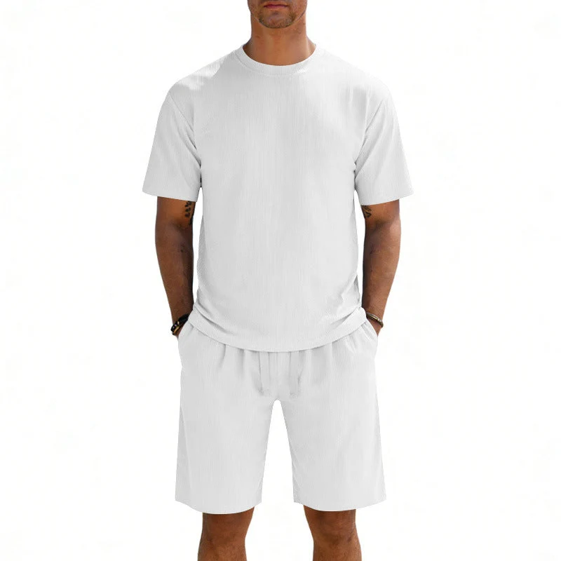 Herren Kurzarmshirt- und Bermudakombination aus geripptem Jersey mit elastischem Tunnelzugbund